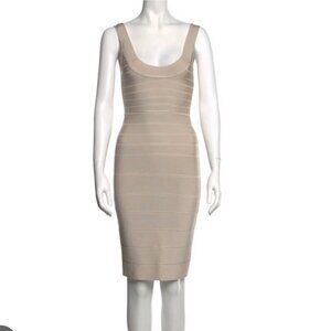 Herve Leger Scoop Bandage Dress Gold/Nude Small